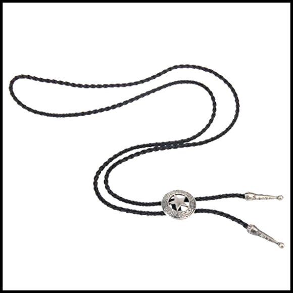 Vintage Turquoise Star Bolo Tie Leather Choker Necklace Unisex Western Style - Picture 4 of 7